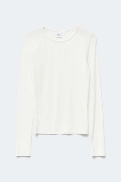 A white long-sleeve tee, flat