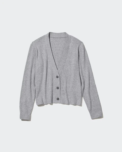 Top look, grey ribbed cardigan packshot